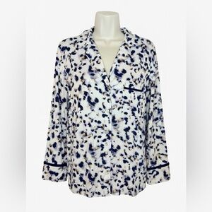 Soma Cool Nights Shirt button front notch collar sz M.  Navy Leopard Print